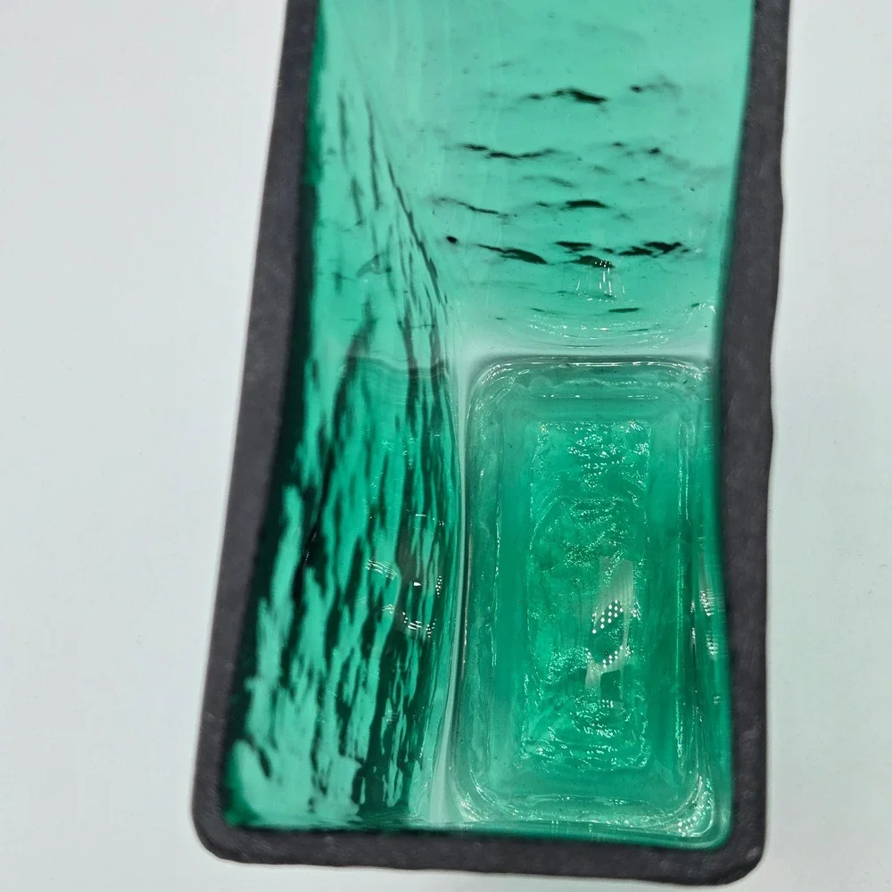 Vintage Early Blenko 3732 Pillow Vase Sea Green Textured Rectangular Art Glass